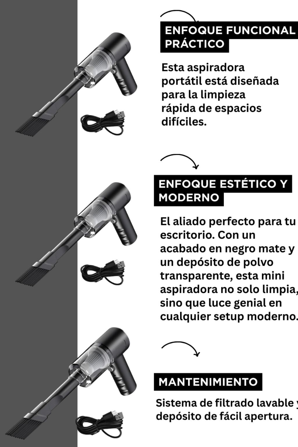 MINI ASPIRADORA 3 en 1: La solución Ideal para tu auto y hogar