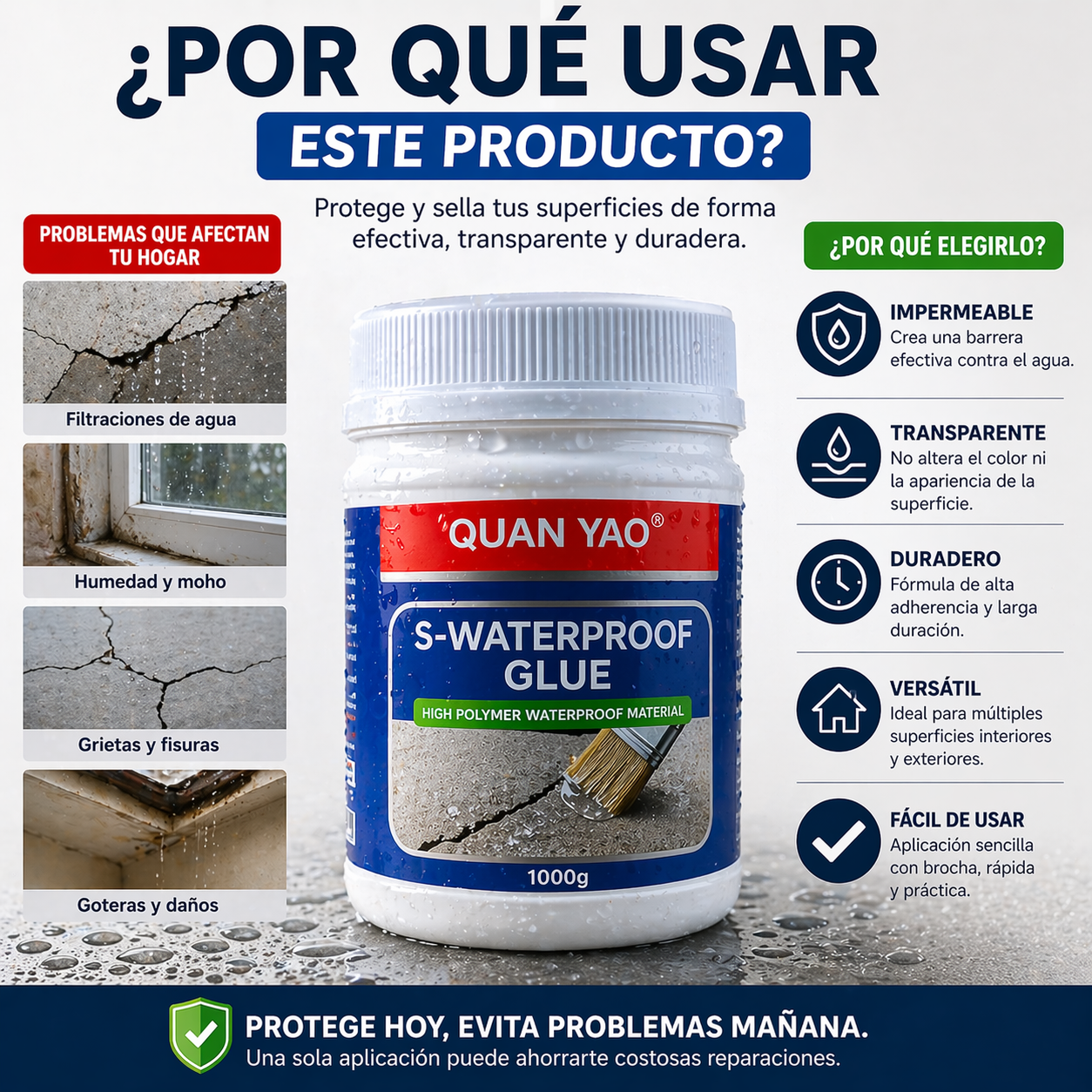 AquaShield Max – Protege contra humedad y fugas; Sellador Impermeable Transparente 1 KG