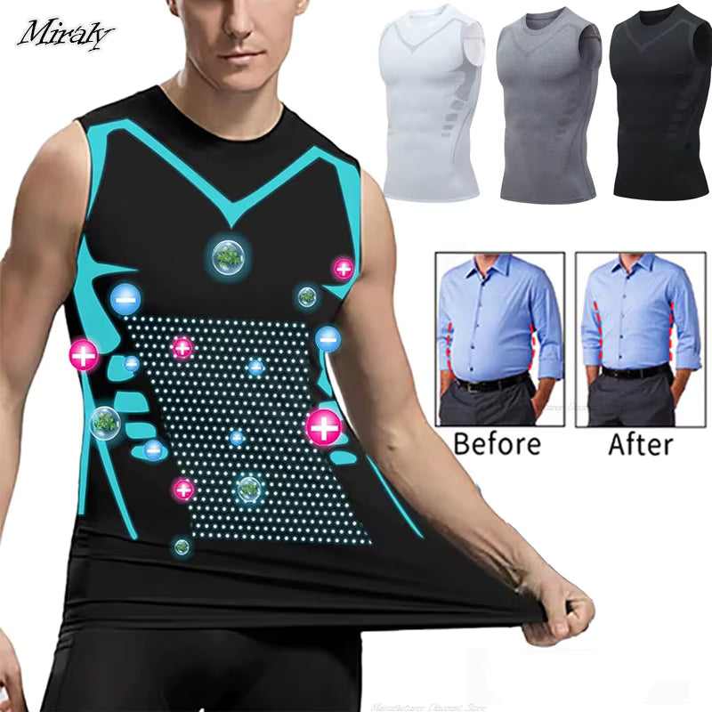 IronSkin - La camiseta que trabaja mientras tú entrenas: Faja Chaleco Iónico Reductor Hombre
