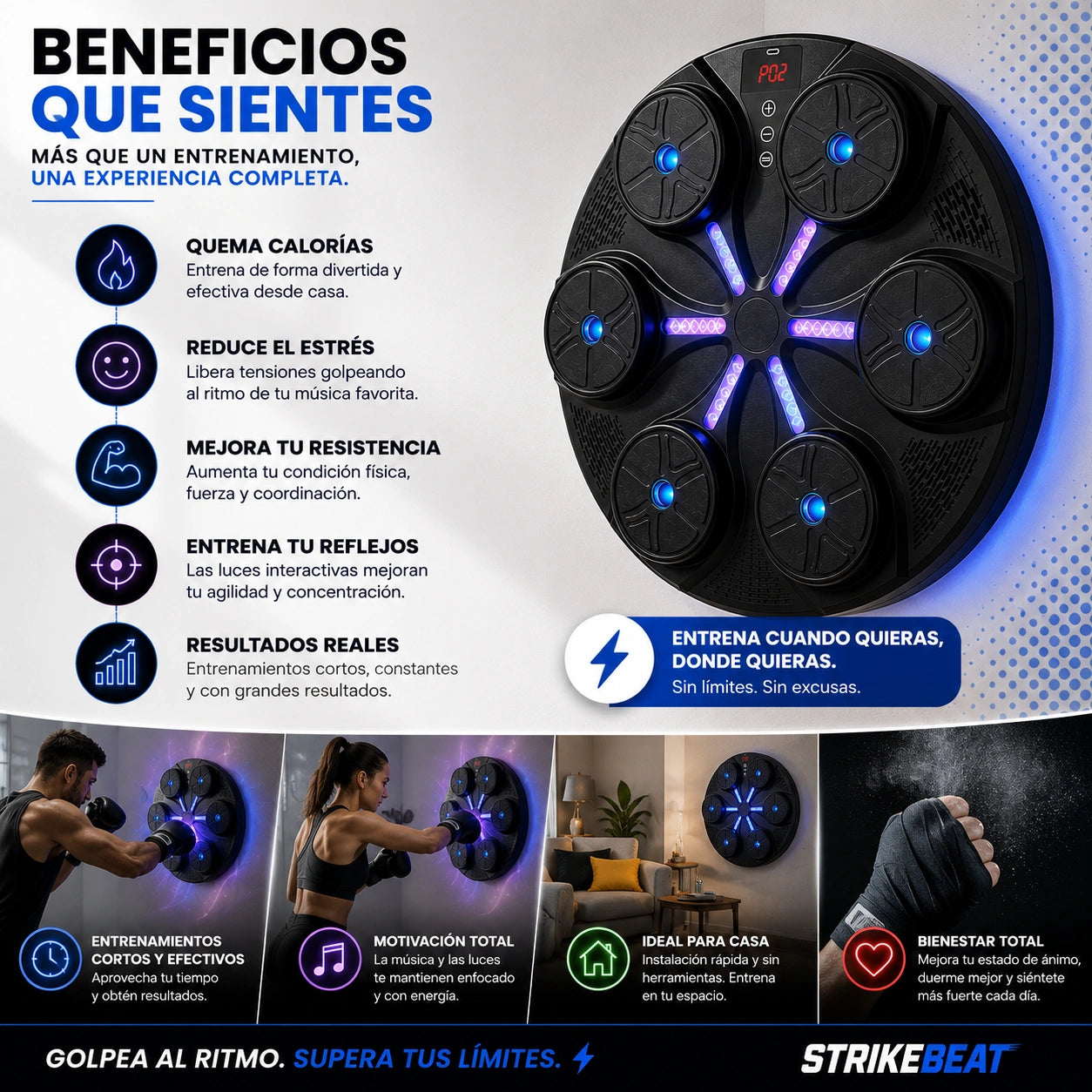 StrikeBeat - Entrena boxeando al ritmo de tu música: Maquina Boxeo con Bluetooth y guantes
