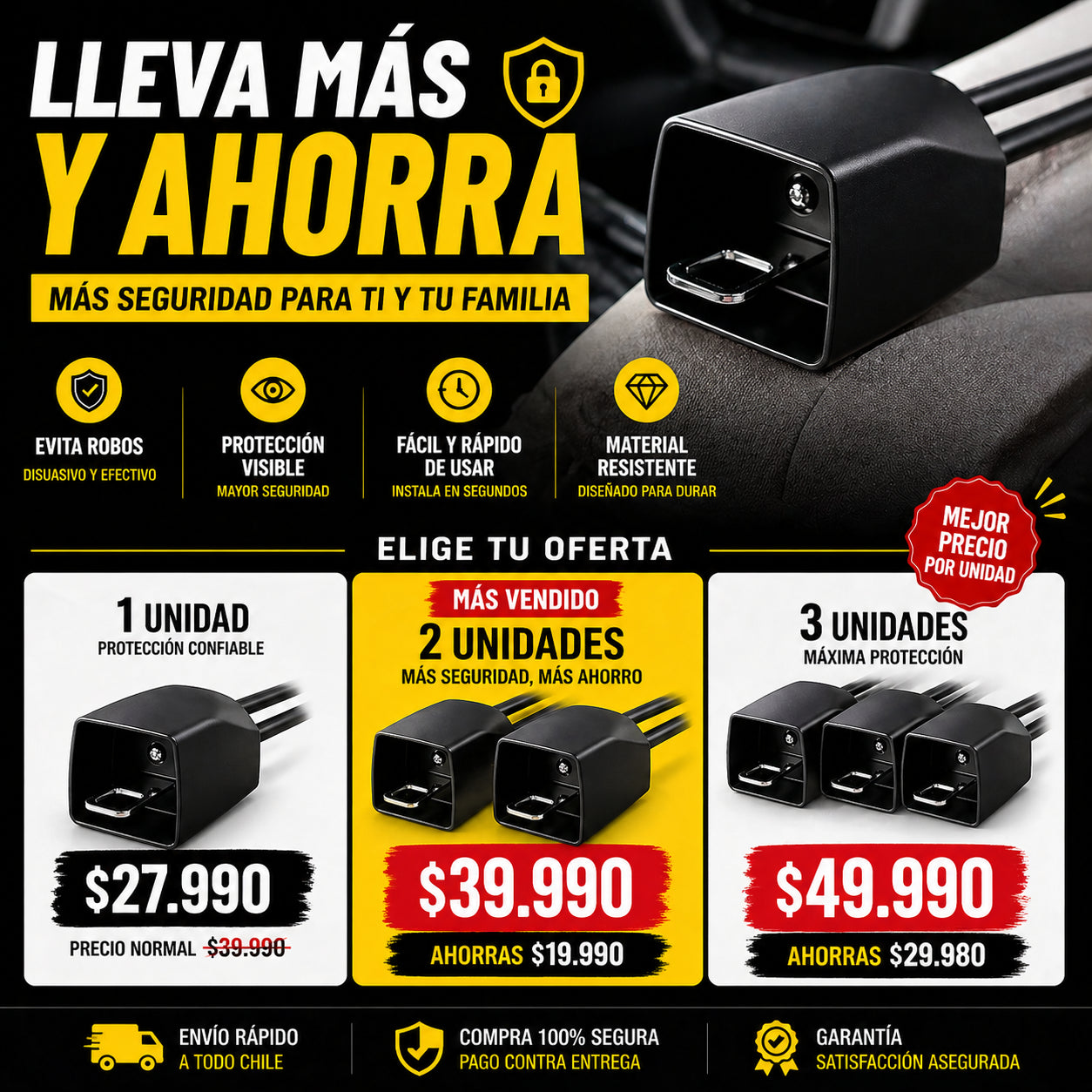 AutoShield Cable - Protege tu auto al estacionar: TRANCA VOLANTE AL CINTURON DE SEGURIDAD