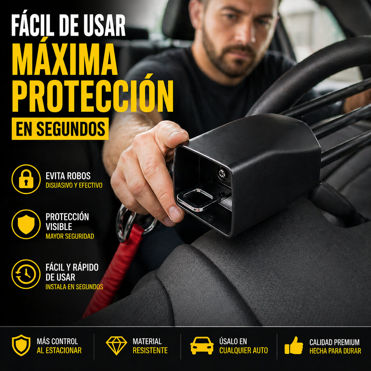 AutoShield Cable - Protege tu auto al estacionar: TRANCA VOLANTE AL CINTURON DE SEGURIDAD