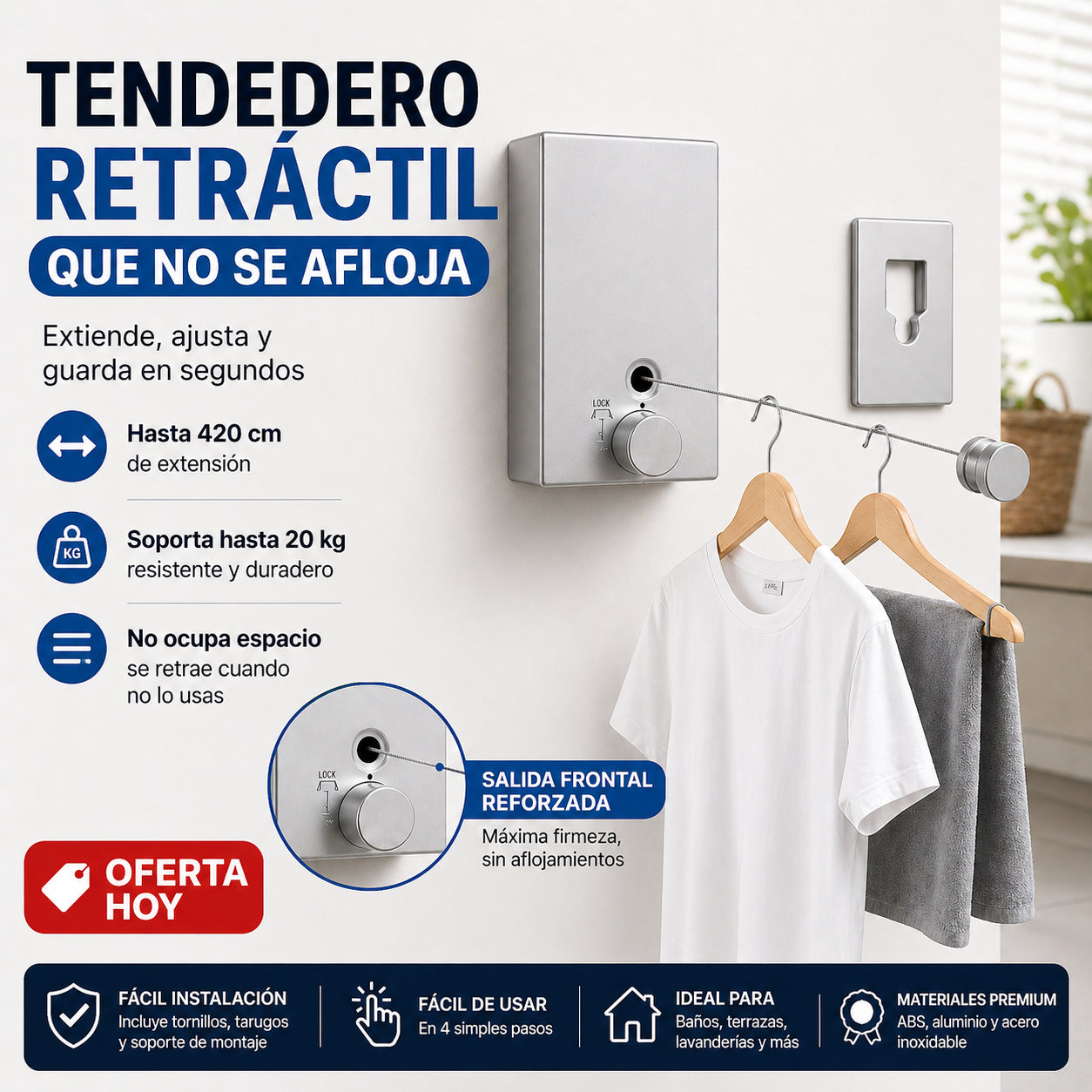 SpaceDry Pro - Seca ropa sin perder espacio: Tendedero De Ropa Retráctil