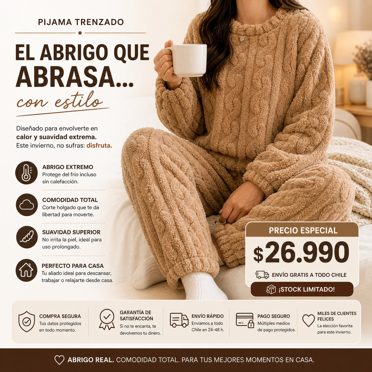 CozyTrenzado - Calor suave sin calefacción: Pijama Conjunto Invierno Mujer Trenzado