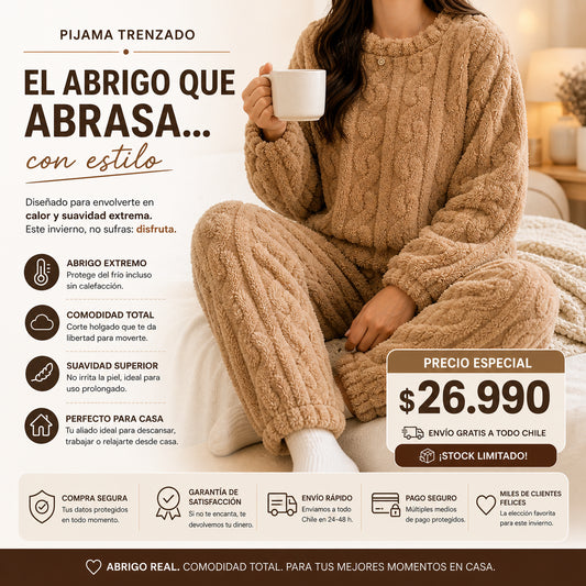 CozyTrenzado - Calor suave sin calefacción: Pijama Conjunto Invierno Mujer Trenzado