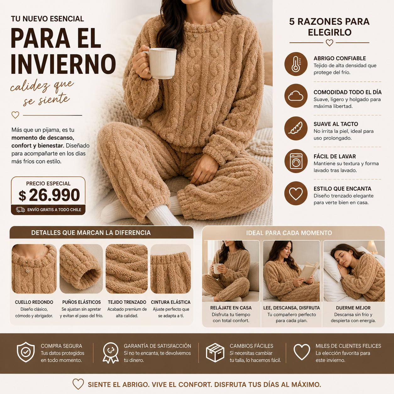 CozyTrenzado - Calor suave sin calefacción: Pijama Conjunto Invierno Mujer Trenzado