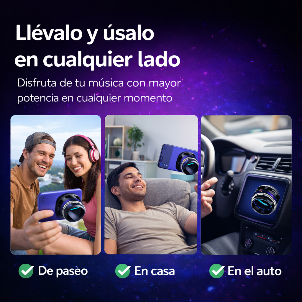 Parlante Magnético Portátil “MagBoom Pro G200: Solo tu celular y ganas de escuchar bien.
