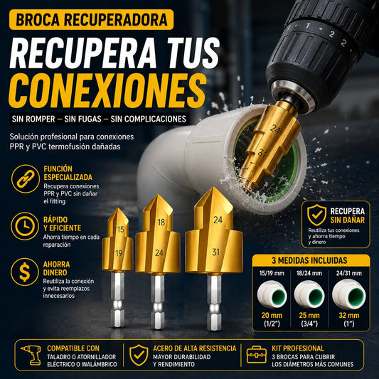 BrocaFix 3X - Salva Conexiones Dañadas: Broca mecha recuperar conexión tubo ppr