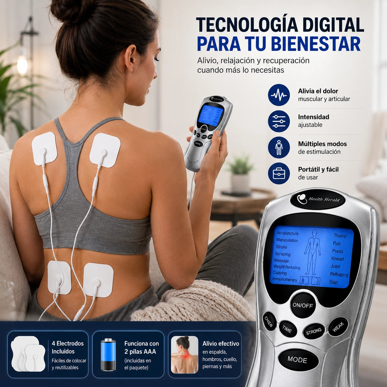 TensPro 4X - Recuperación muscular más rápida: MAQUINA ELECTROESTIMULADOR