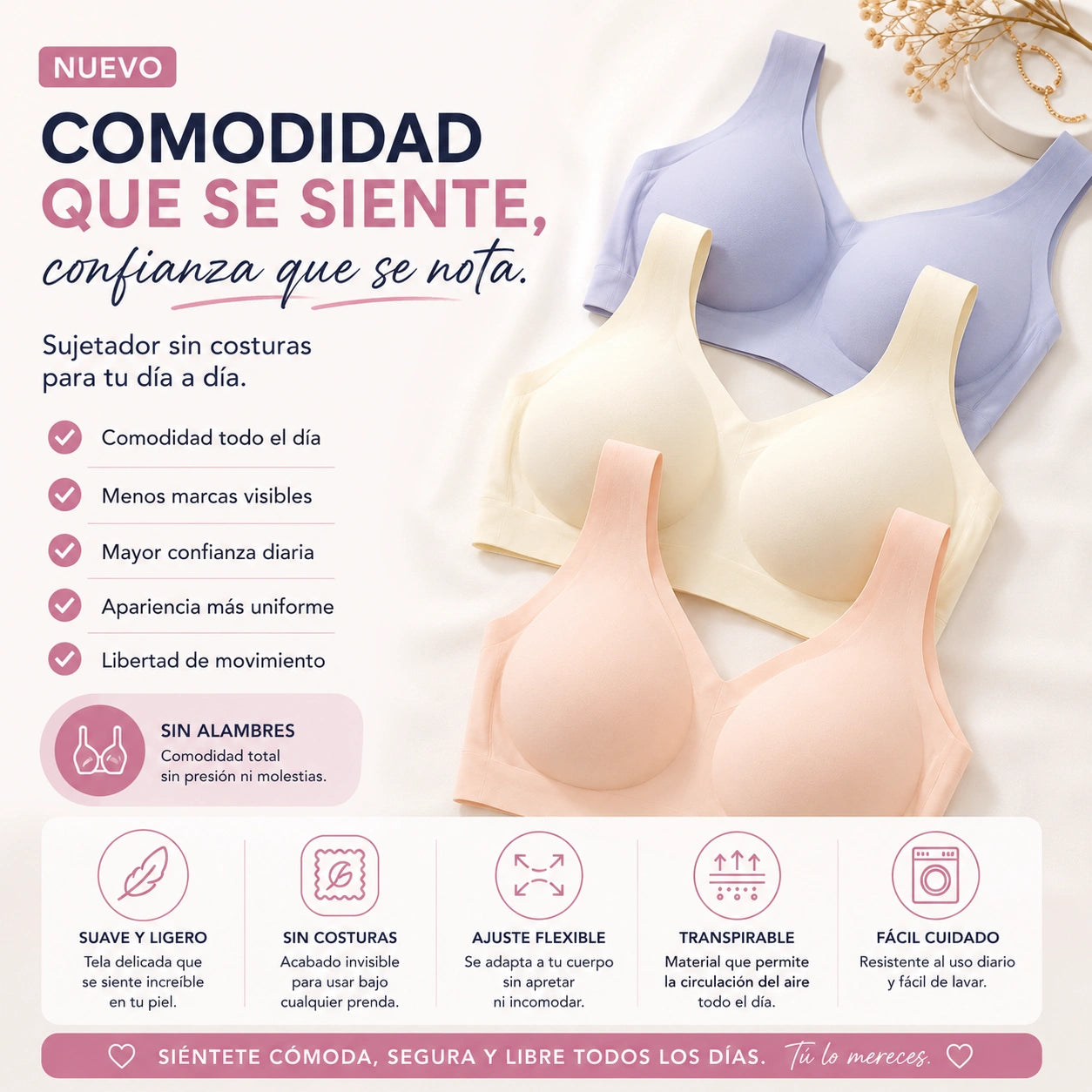 NubraFlex - Realza tu figura con comodidad: BRASIER SIN COSTURA SIN VARILLA