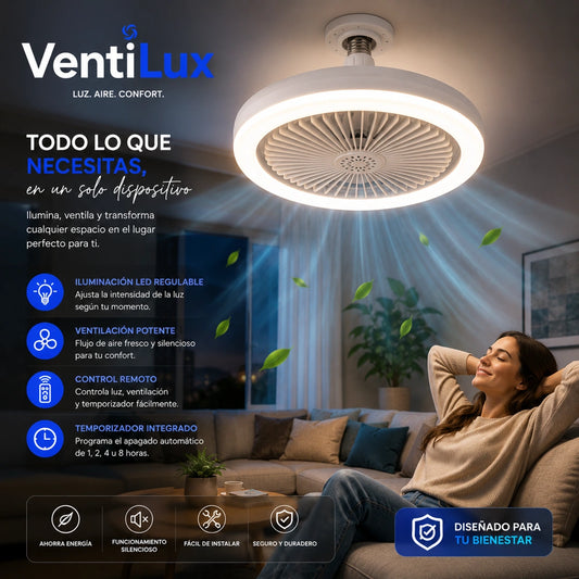 VentiLux - Luz y frescura al instante: Ampolleta ventilador con control remoto