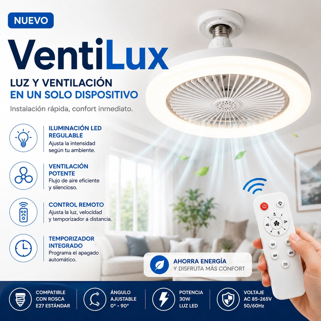 VentiLux - Luz y frescura al instante: Ampolleta ventilador con control remoto