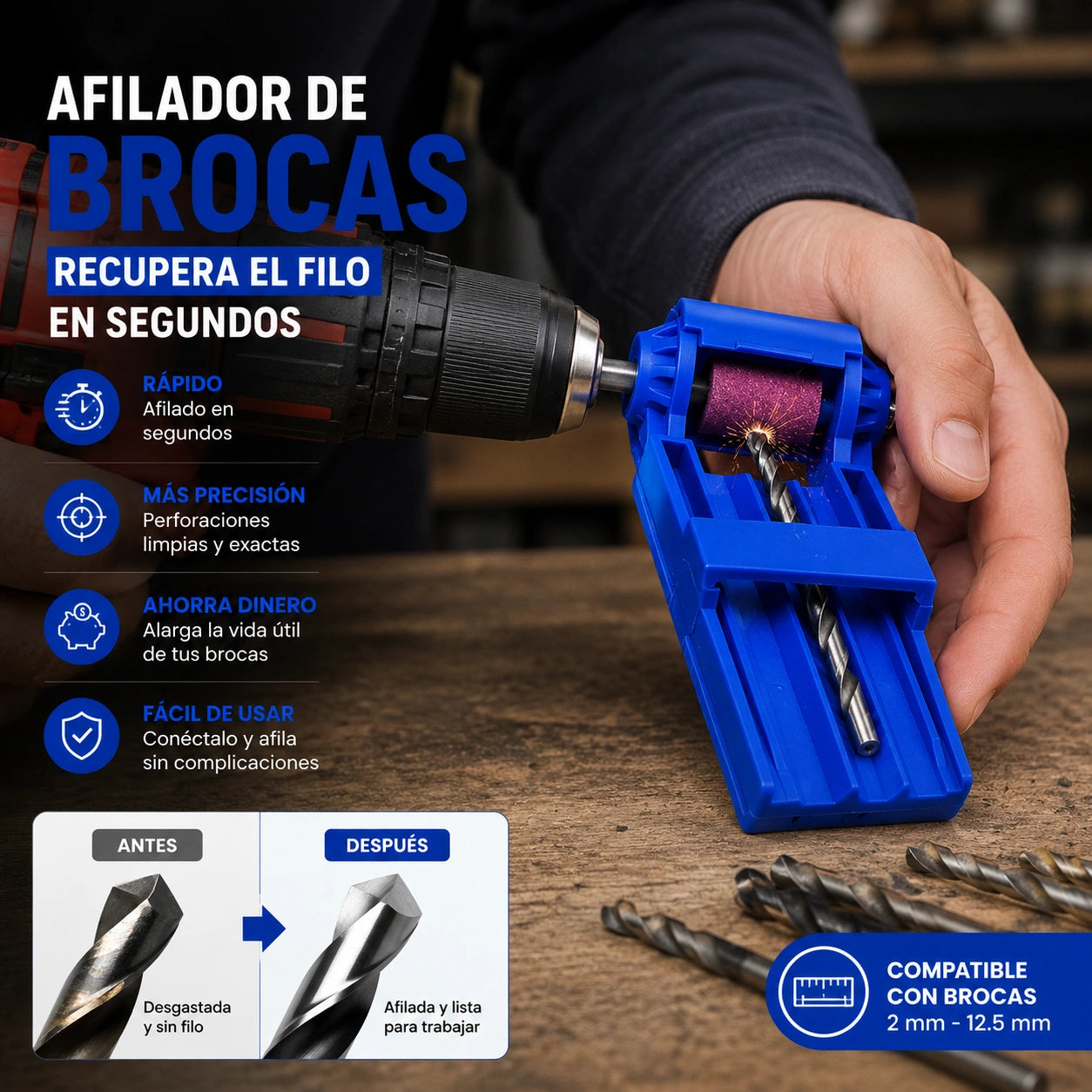 SharpBit - Afila brocas sin esfuerzo: AFILADOR DE BROCAS