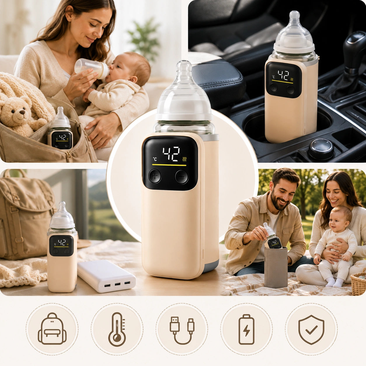 BebéTemp - Temperatura ideal en cualquier lugar: Calentador Biberon Portátil Inalámbrico