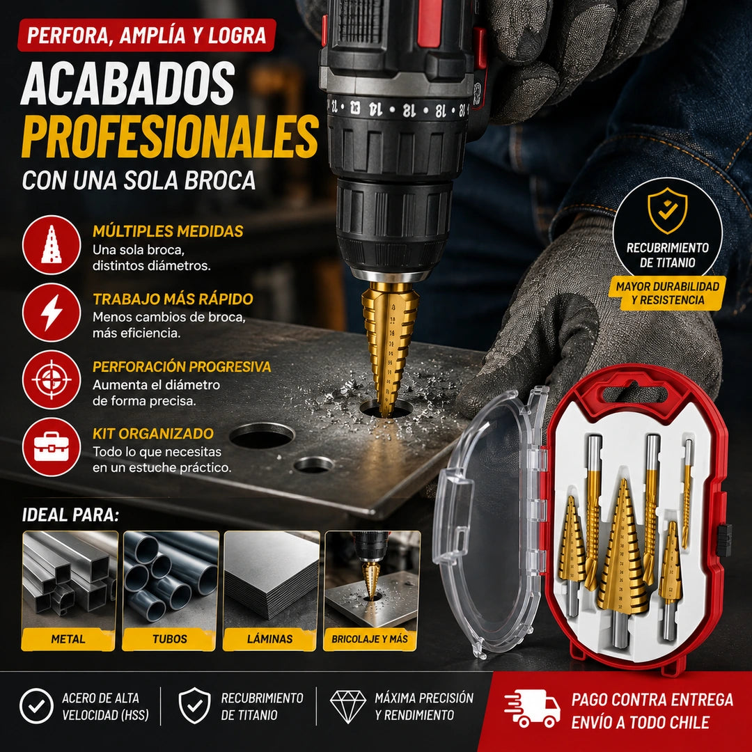 TitanEdge - Corta Metal y Madera sin Esfuerzo: Brocas Escalonada Sierra Estuche 6 Pieza