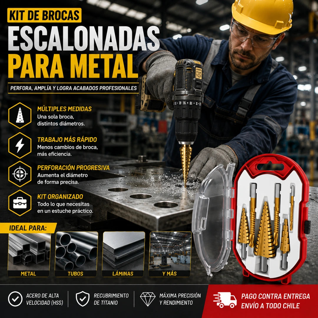 TitanEdge - Corta Metal y Madera sin Esfuerzo: Brocas Escalonada Sierra Estuche 6 Pieza