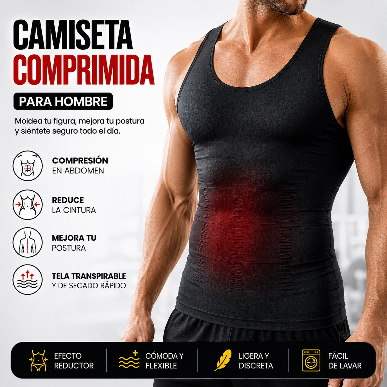 FORZA FIT - Marca tu figura sin esfuerzo: Camiseta comprimida para hombre