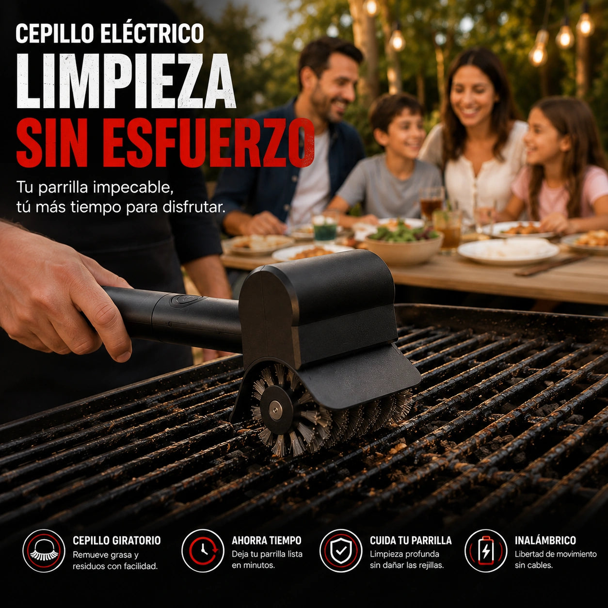 GrillPro - Limpieza eléctrica para tu parrilla: cepillo limpiador parrilla inalámbrico