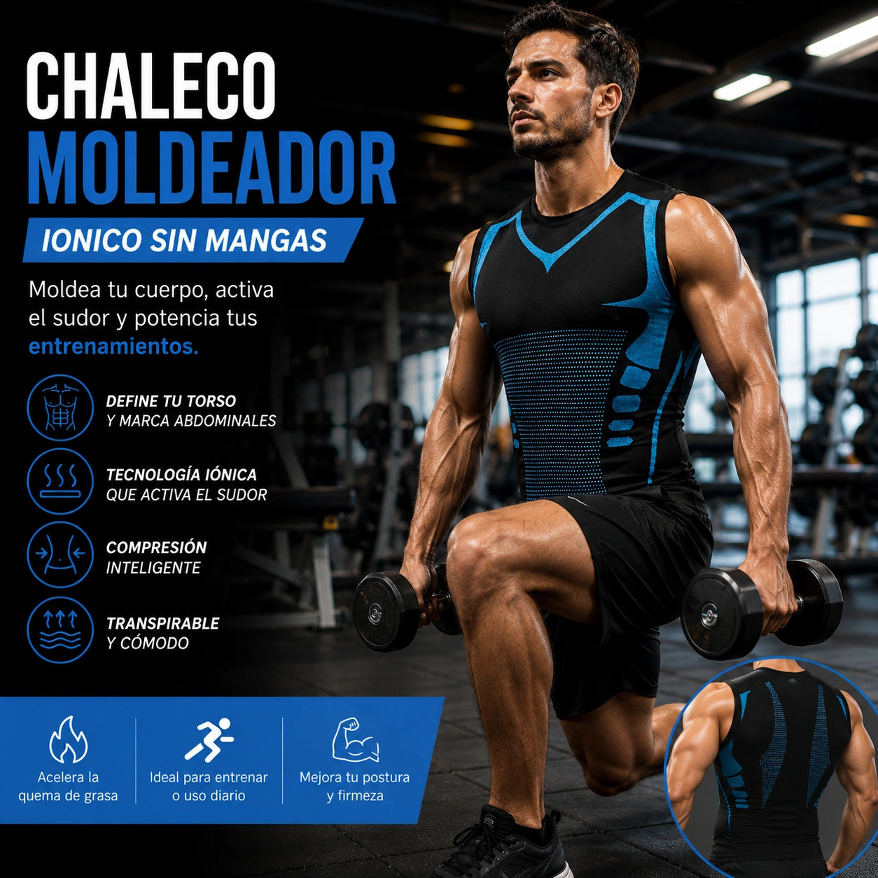 IronSkin - La camiseta que trabaja mientras tú entrenas: Faja Chaleco Iónico Reductor Hombre
