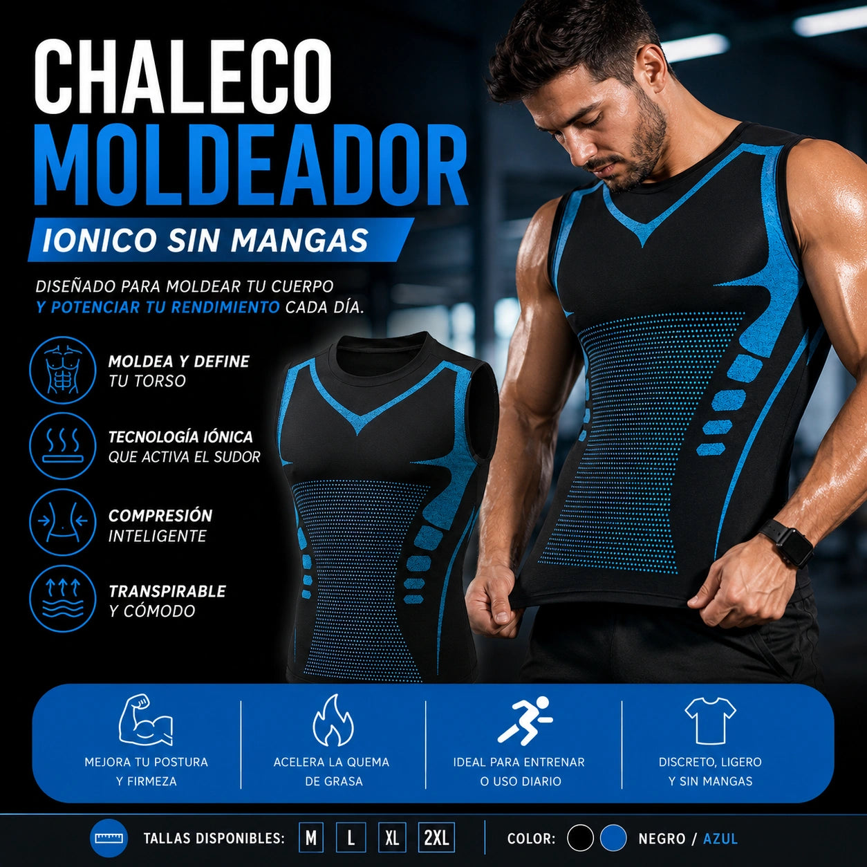 IronSkin - La camiseta que trabaja mientras tú entrenas: Faja Chaleco Iónico Reductor Hombre
