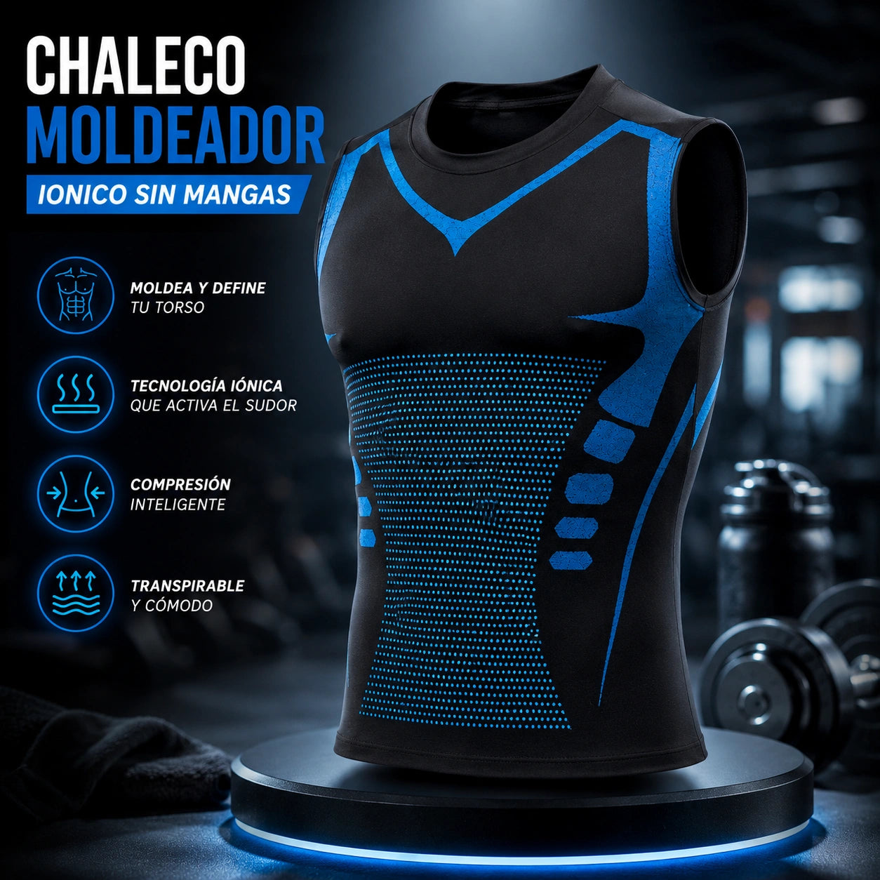 IronSkin - La camiseta que trabaja mientras tú entrenas: Faja Chaleco Iónico Reductor Hombre