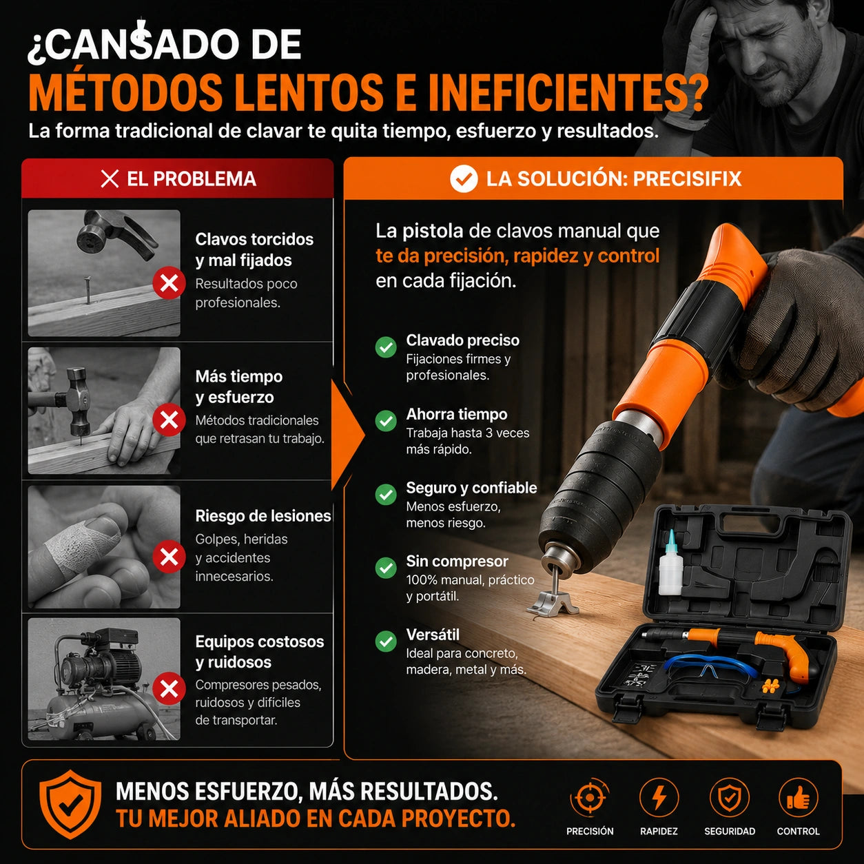 PrecisiFix - Clava rápido y con control: PISTOLA DE CLAVOS + 200 CLAVOS
