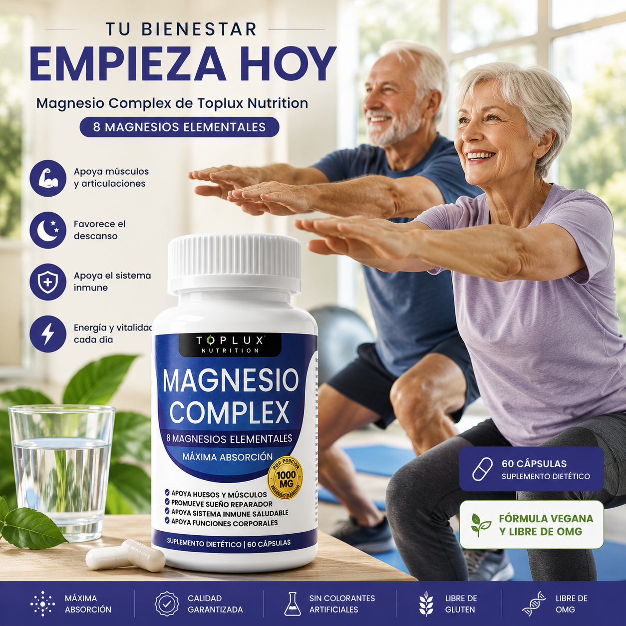 MagnesiumX - Apoyo Completo Diario: Magnesio Suplemento 8 Elemental 1000mg