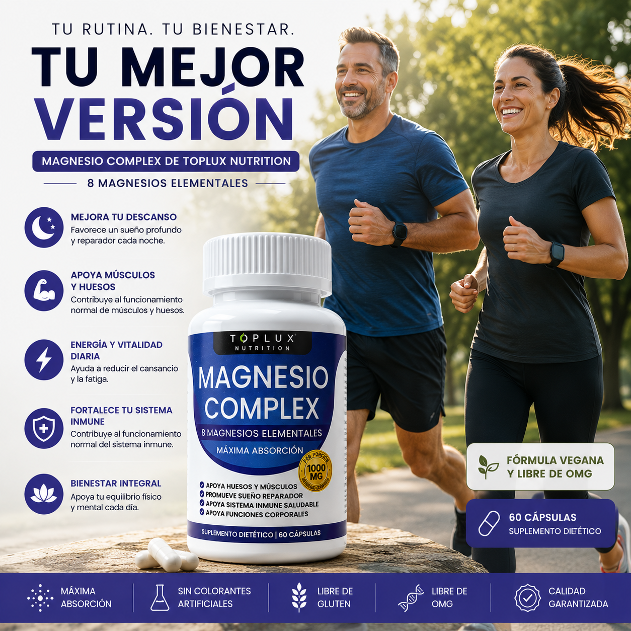 MagnesiumX - Apoyo Completo Diario: Magnesio Suplemento 8 Elemental 1000mg