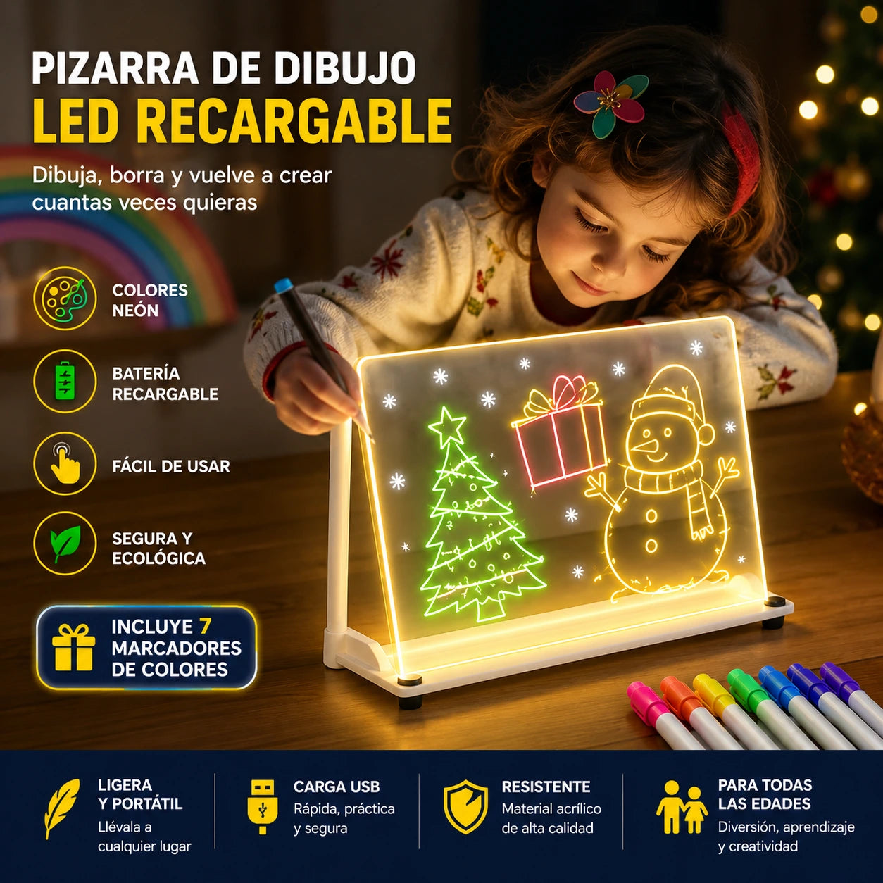 GlowBoard - Ilumina tus ideas al instante: Pizarra Mágica 20cm X 30cm Luz Led USB
