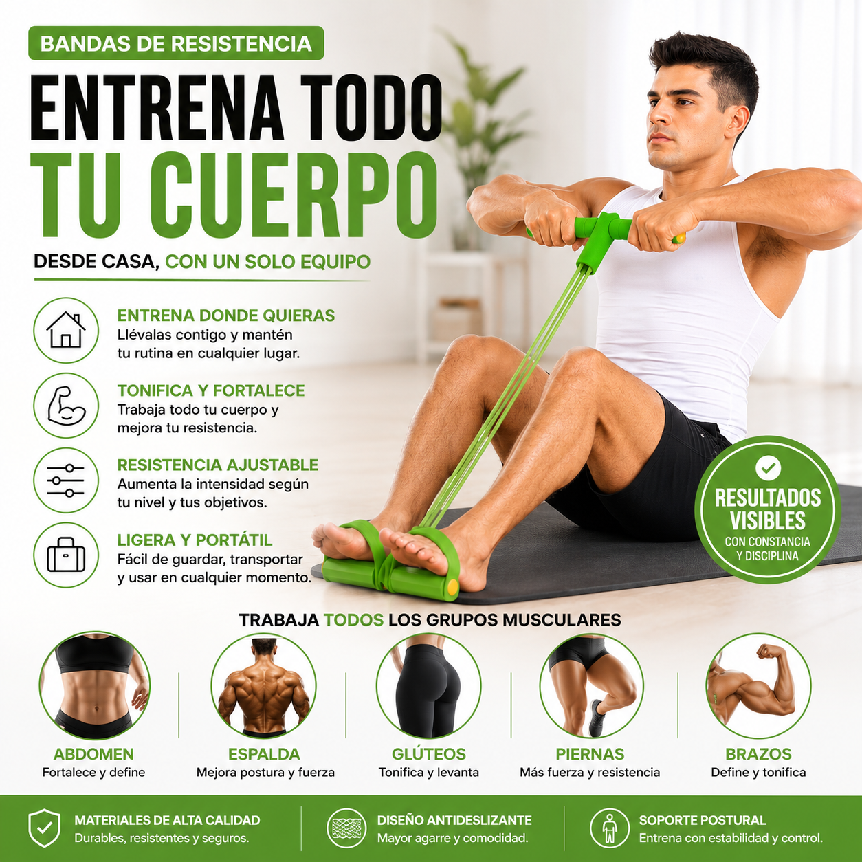 BodyFlex Pro - Entrena Donde Quieras: Bandas Elásticas Resistencia Con Pedal