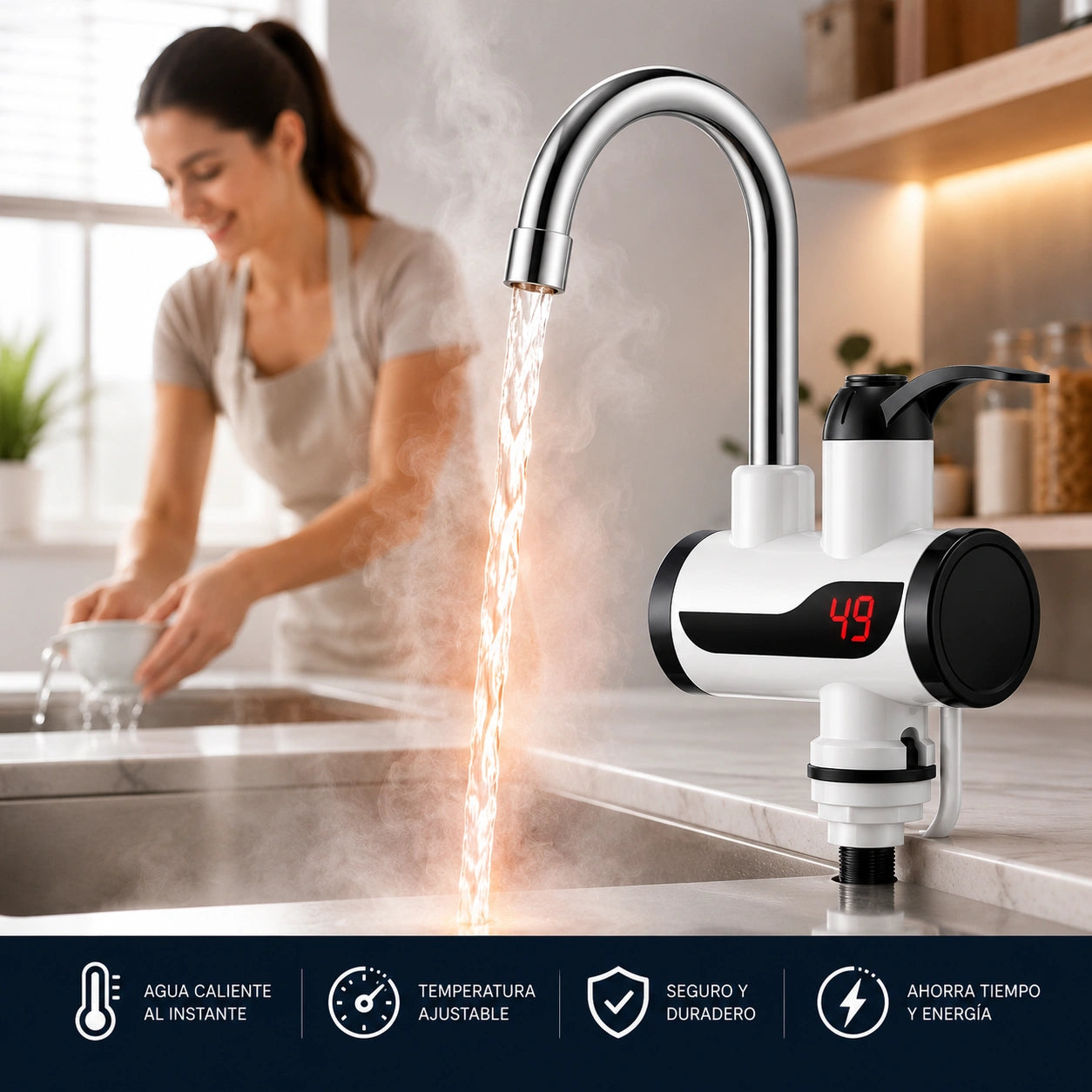 TermoGrifo - Calienta el agua al instante: Grifo Eléctrico Calentador Lavaplatos
