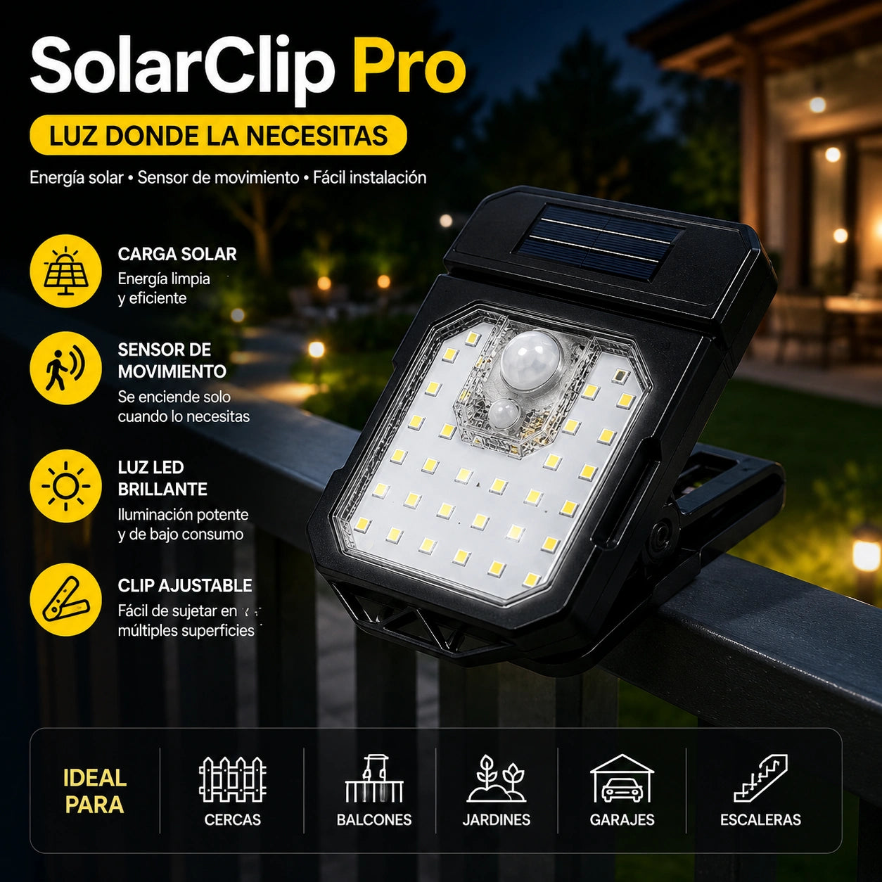 SolarClip Pro - Ilumina donde lo necesites: Lámpara solar con clip sensor YX-525