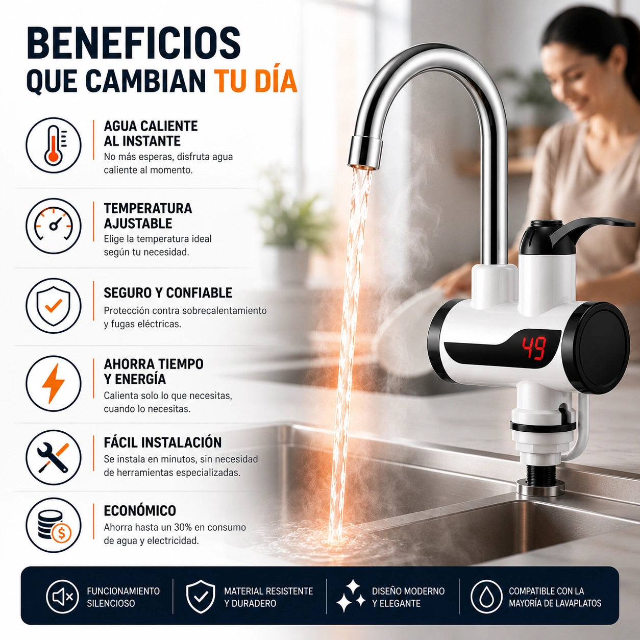 TermoGrifo - Calienta el agua al instante: Grifo Eléctrico Calentador Lavaplatos