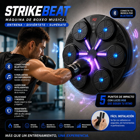 StrikeBeat - Entrena boxeando al ritmo de tu música: Maquina Boxeo con Bluetooth y guantes