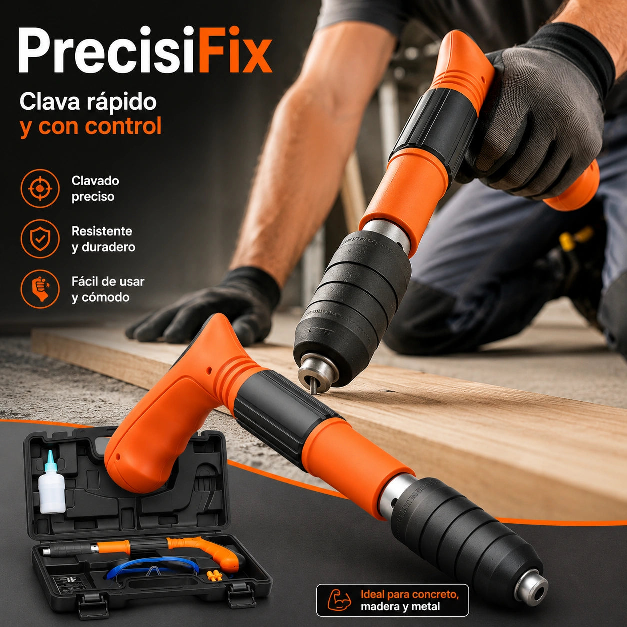 PrecisiFix - Clava rápido y con control: PISTOLA DE CLAVOS + 200 CLAVOS