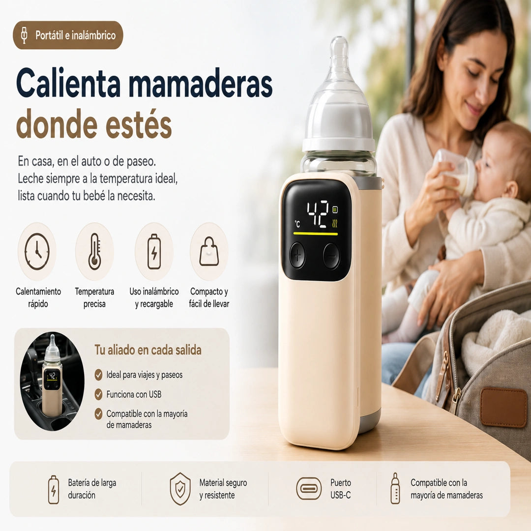 BebéTemp - Temperatura ideal en cualquier lugar: Calentador Biberon Portátil Inalámbrico