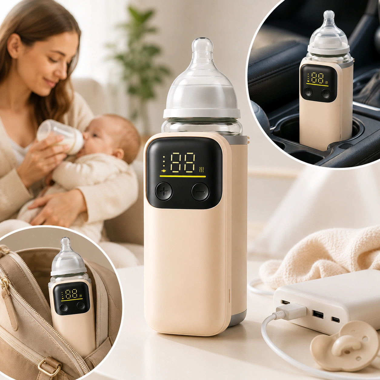 BebéTemp - Temperatura ideal en cualquier lugar: Calentador Biberon Portátil Inalámbrico