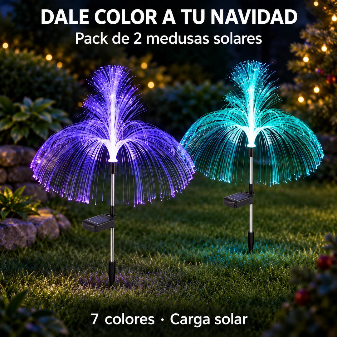 MedusaGlow - Crea un rincón lleno de luz y color: Pack 2 Estacas Medusas Solares Multicolor