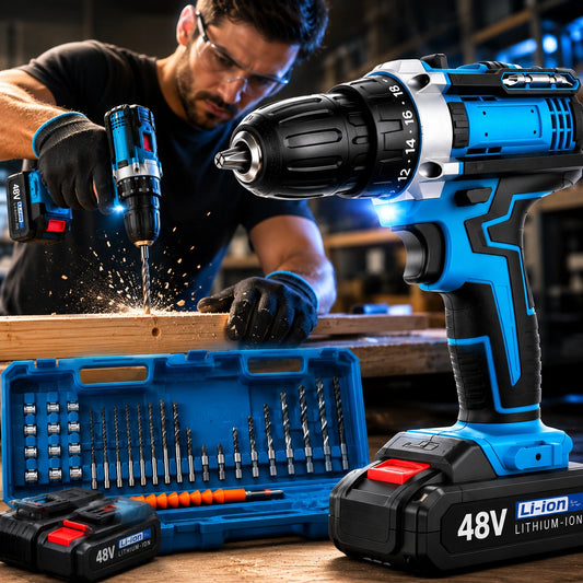 DrillPro X48 - Perfora madera y acero sin esfuerzo: Taladro Inalámbrico 2 Baterías